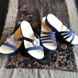 Women's Blue CROCS Wedge Sandals and Blue CROCS Flat Sandals Size 7 Two Pairs!